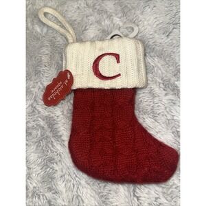 Monogram Christmas Stocking Letter C Initial Red Knit Mini St Nicholas NWT New